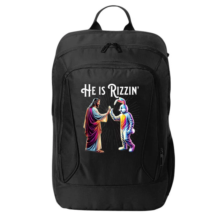 Funny Rizz He Is Rizzin Jesus High Five Easter Bunny City Backpack