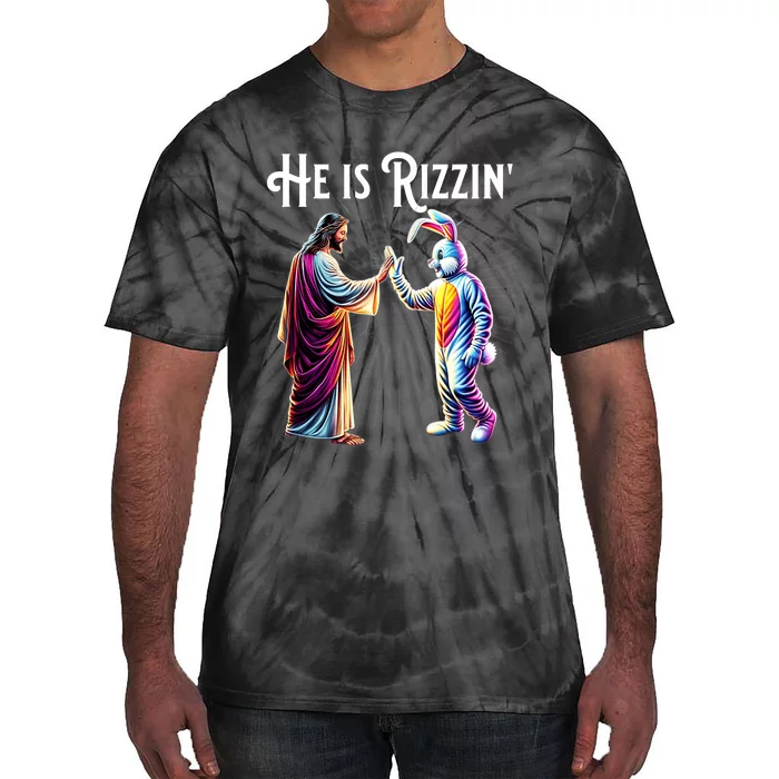 Funny Rizz He Is Rizzin Jesus High Five Easter Bunny Tie-Dye T-Shirt