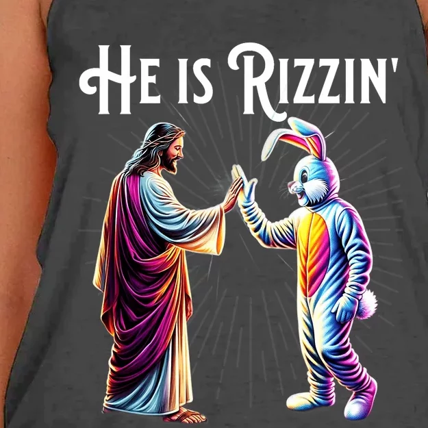 Funny Rizz He Is Rizzin Jesus High Five Easter Bunny Women's Knotted Racerback Tank