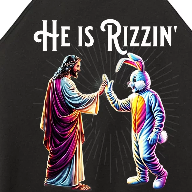 Funny Rizz He Is Rizzin Jesus High Five Easter Bunny Women’s Perfect Tri Rocker Tank