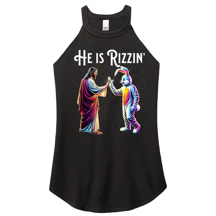 Funny Rizz He Is Rizzin Jesus High Five Easter Bunny Women’s Perfect Tri Rocker Tank