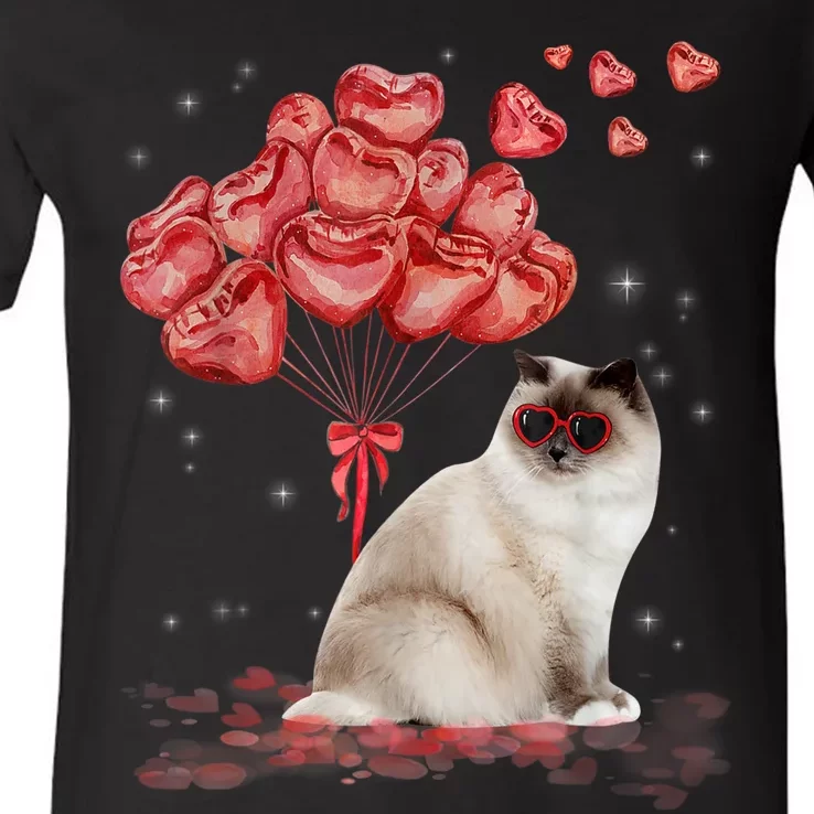 Funny Ragdoll Heart Valentines Day Cat Dad Mom Gift V-Neck T-Shirt