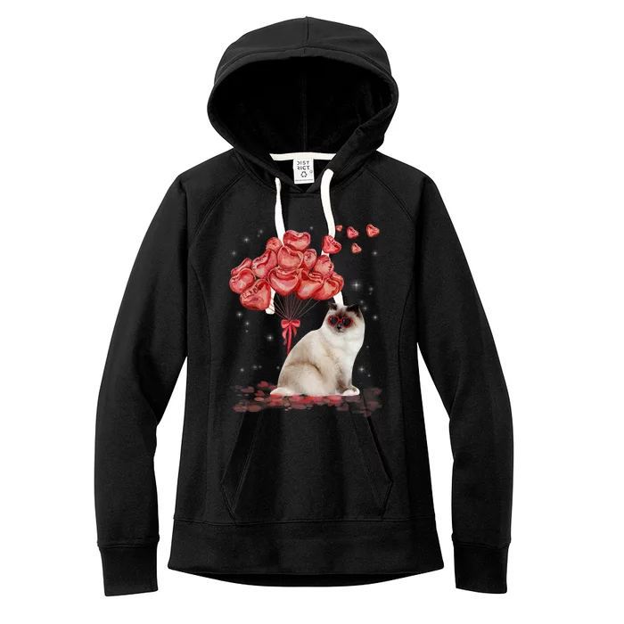 Funny Ragdoll Heart Valentines Day Cat Dad Mom Gift Women's Fleece Hoodie