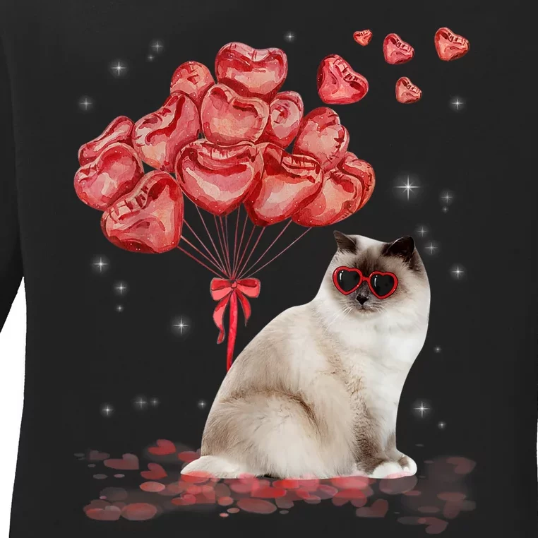 Funny Ragdoll Heart Valentines Day Cat Dad Mom Gift Ladies Long Sleeve Shirt