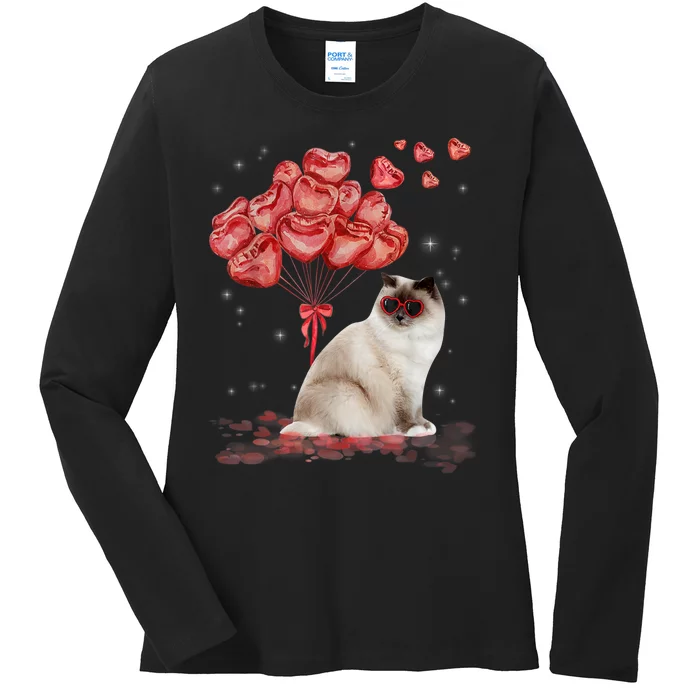 Funny Ragdoll Heart Valentines Day Cat Dad Mom Gift Ladies Long Sleeve Shirt