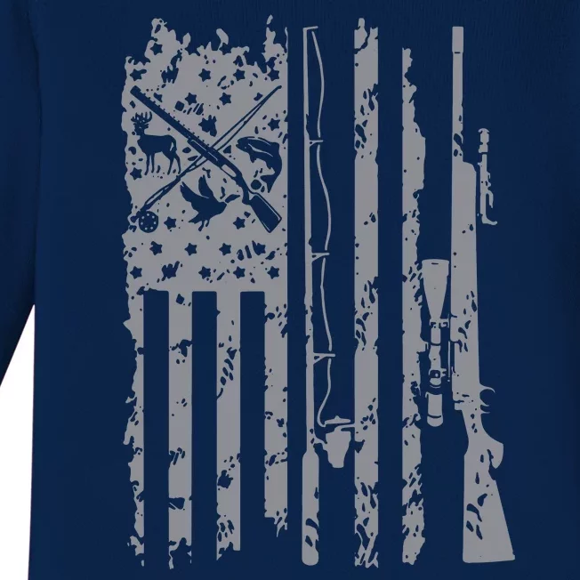 Fishing Rod Hunting Rifle American Flag Best Gift Baby Long Sleeve Bodysuit