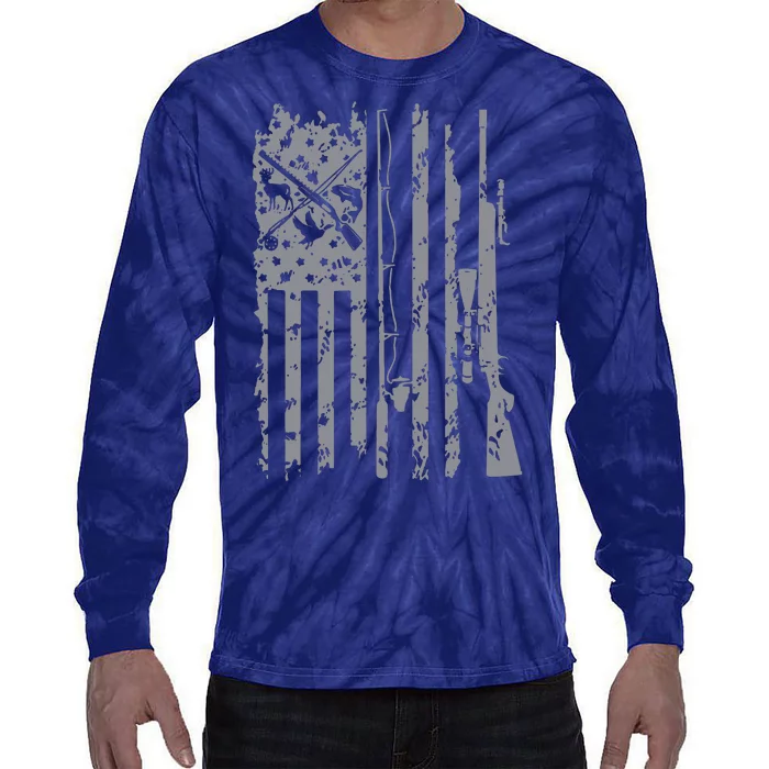 Fishing Rod Hunting Rifle American Flag Best Gift Tie-Dye Long Sleeve Shirt