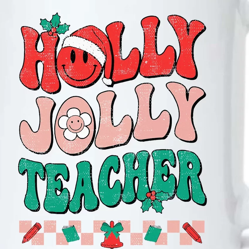 Festive Retro Holly Xmas Teacher Christmas Vibes Holiday Cheer Black Color Changing Mug