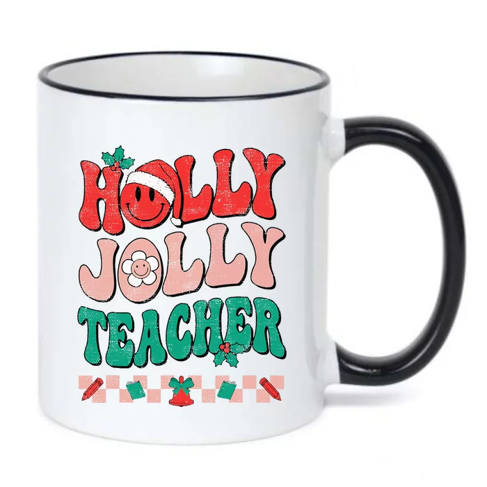 Festive Retro Holly Xmas Teacher Christmas Vibes Holiday Cheer Black Color Changing Mug