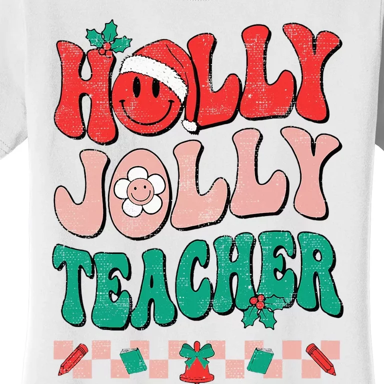 Festive Retro Holly Xmas Teacher Christmas Vibes Holiday Cheer Women's T-Shirt