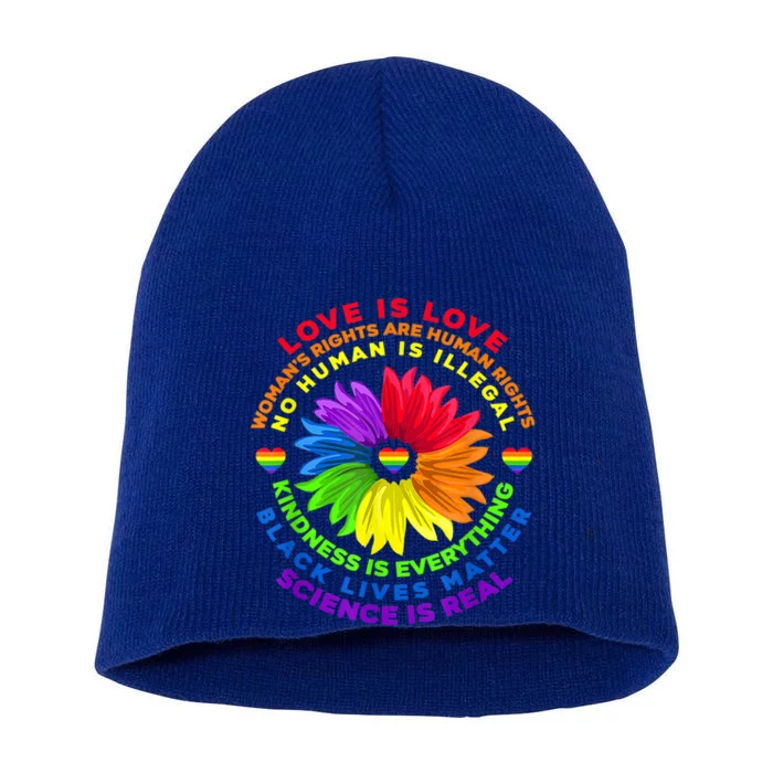 Flower Rainbow Hu Black Lives Rights Science Lgbt Cute Gift Short Acrylic Beanie