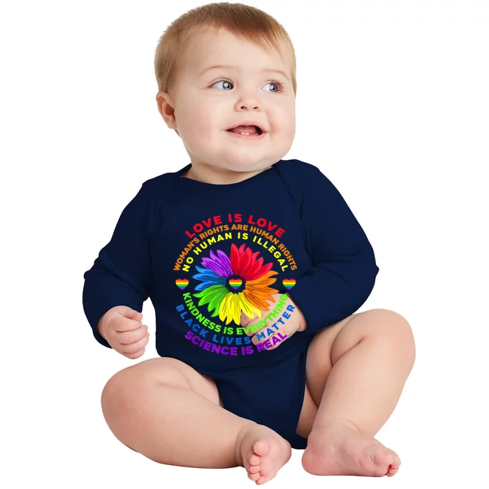 Flower Rainbow Hu Black Lives Rights Science Lgbt Cute Gift Baby Long Sleeve Bodysuit