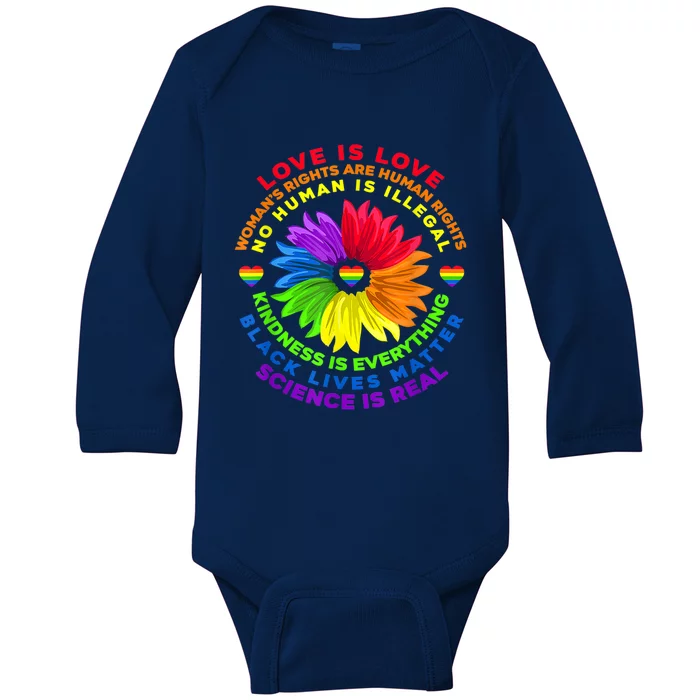 Flower Rainbow Hu Black Lives Rights Science Lgbt Cute Gift Baby Long Sleeve Bodysuit