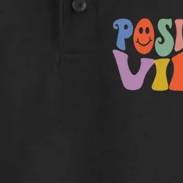 Fun Retro Hippie Inspirational Happy Positive Vibes Dry Zone Grid Performance Polo