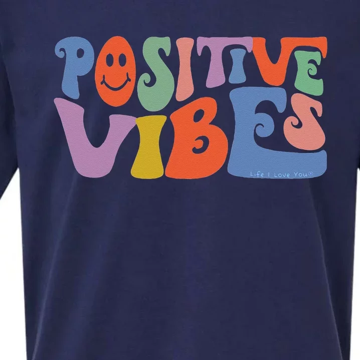 Fun Retro Hippie Inspirational Happy Positive Vibes Sueded Cloud Jersey T-Shirt