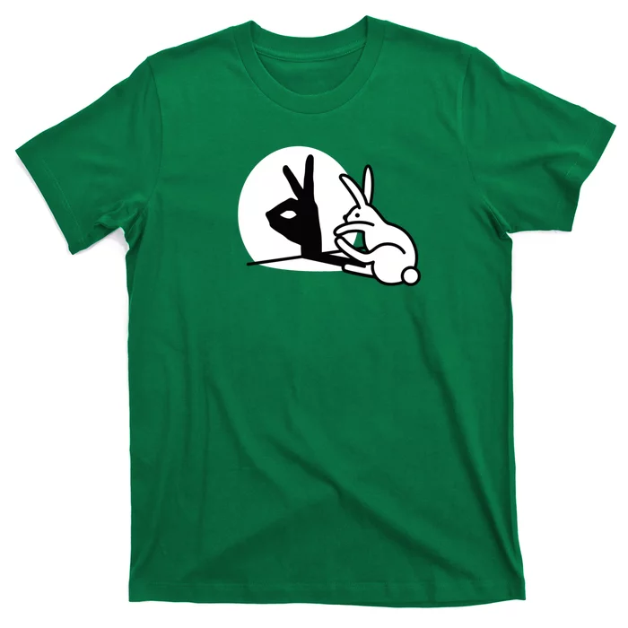 Funny Rabbit Hand Shadow Puppets Humor Pop Art T-Shirt