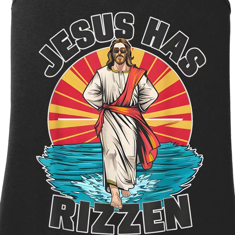 Funny Rizz He Is Rizzin Jesus High Five Easter Bunny Ladies Essential Tank