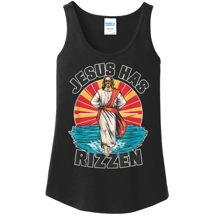 Funny Rizz He Is Rizzin Jesus High Five Easter Bunny Ladies Essential Tank