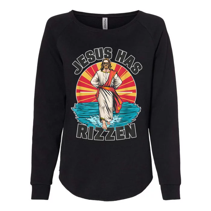 Funny Rizz He Is Rizzin Jesus High Five Easter Bunny Womens California Wash Sweatshirt