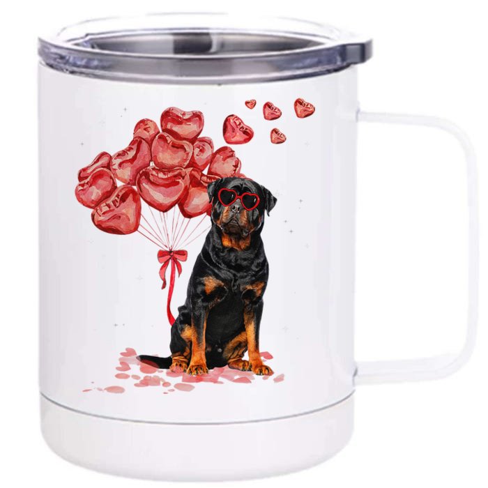 Funny Rottweiler Heart Valentines Day Dog Dad Mom Gift Front & Back 12oz Stainless Steel Tumbler Cup