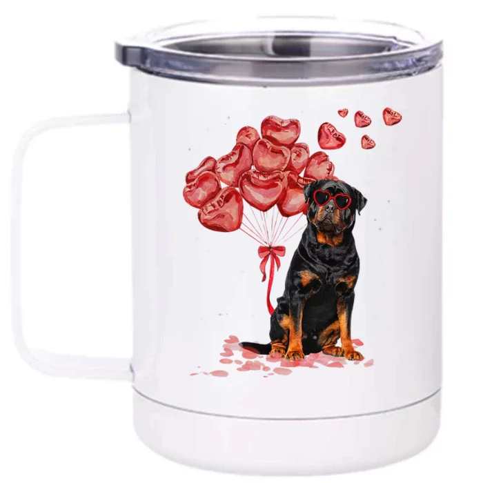 Funny Rottweiler Heart Valentines Day Dog Dad Mom Gift Front & Back 12oz Stainless Steel Tumbler Cup