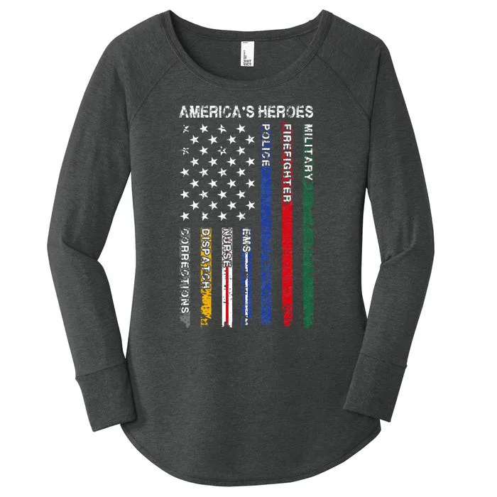 First Responders Hero Flag Nurse EMS Police Fire Women's Perfect Tri Tunic Long Sleeve Shirt