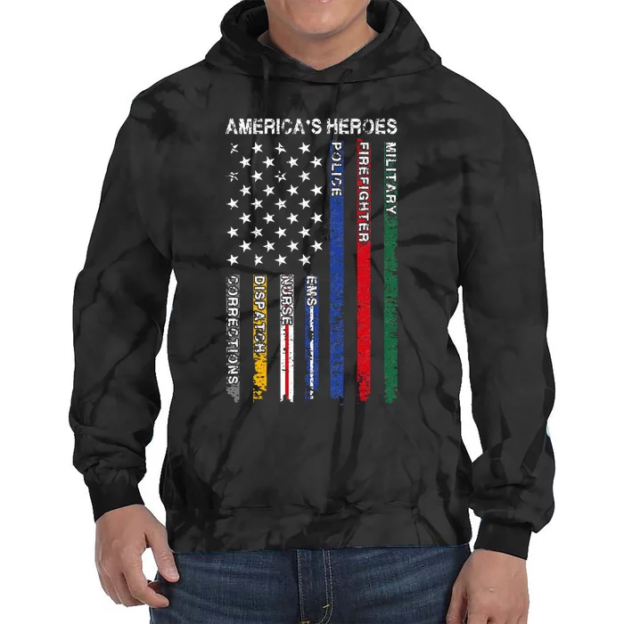 First Responders Hero Flag Nurse EMS Police Fire Tie Dye Hoodie