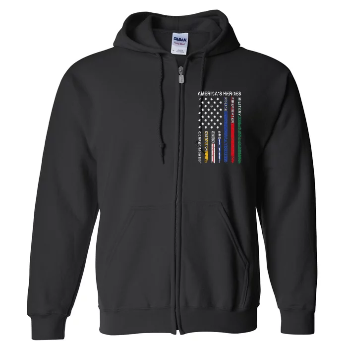 First Responders Hero Flag Nurse EMS Police Fire Full Zip Hoodie