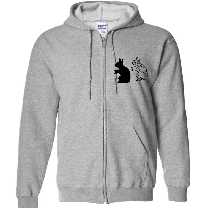 Funny Rabbit Hand Shadow Puppets Bunny Figure Pop Art Full Zip Hoodie