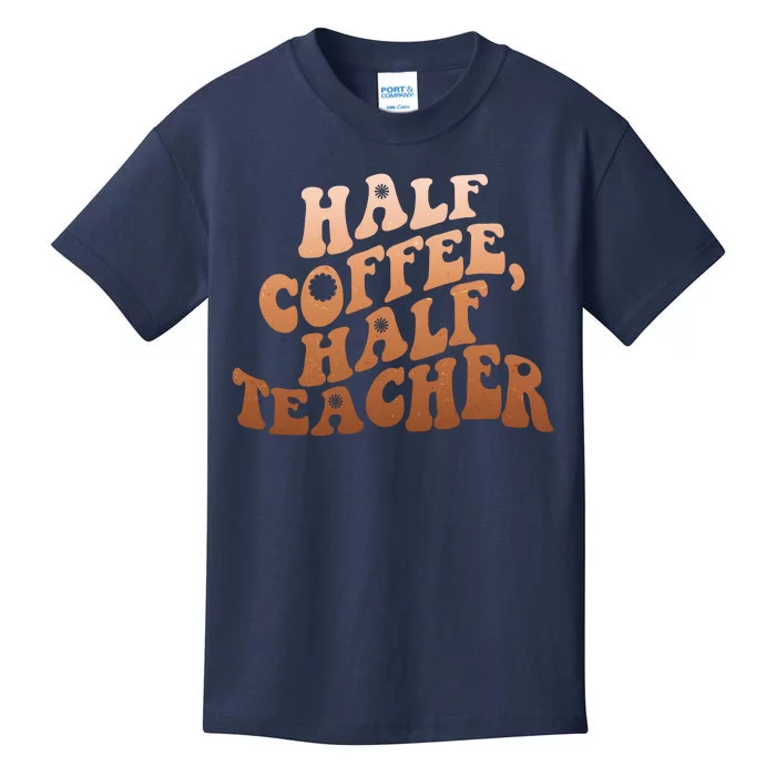 Funny Retro Half Coffee Half Teacher Kids T-Shirt