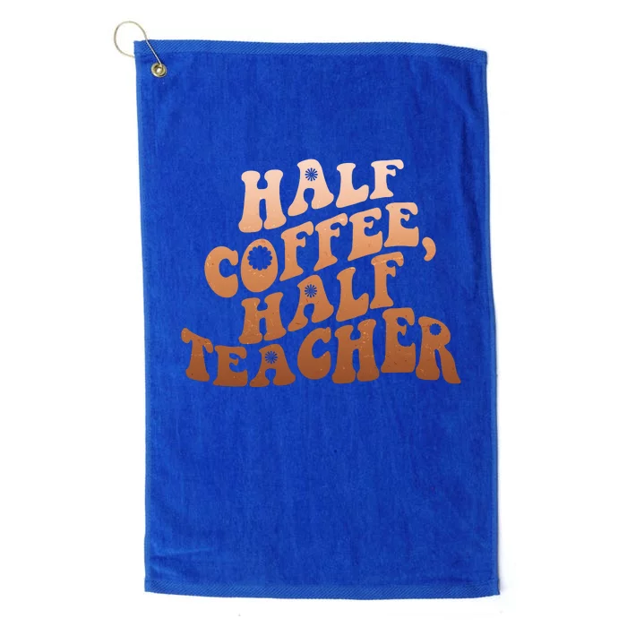 Funny Retro Half Coffee Half Teacher Platinum Collection Golf Towel