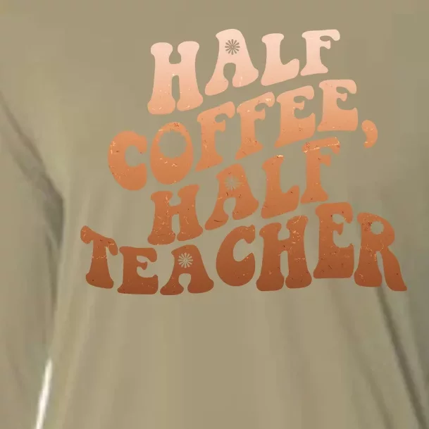 Funny Retro Half Coffee Half Teacher Cooling Performance Long Sleeve Crew