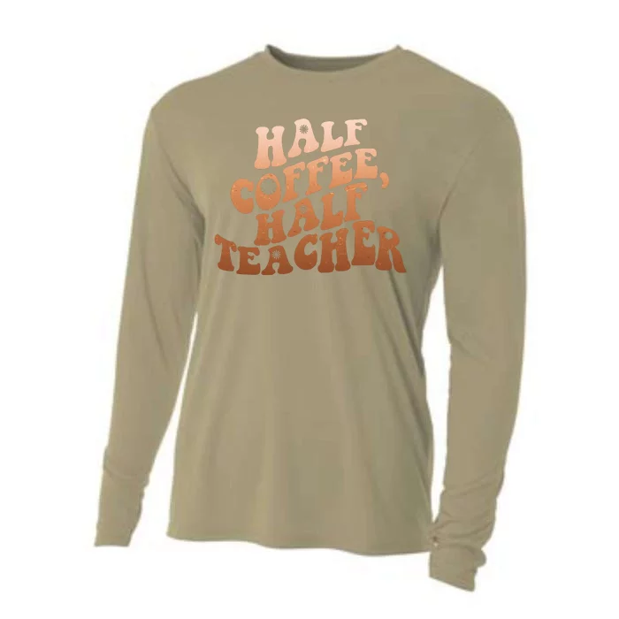 Funny Retro Half Coffee Half Teacher Cooling Performance Long Sleeve Crew