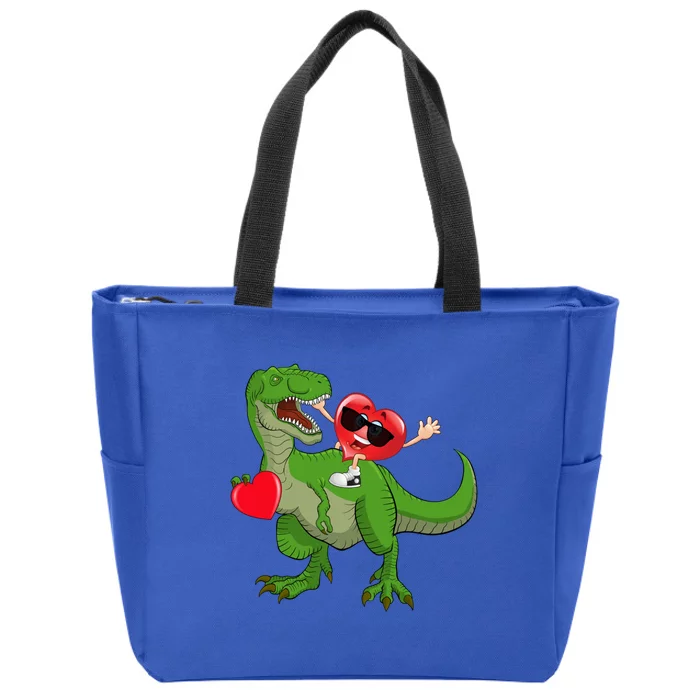 Funny Red Heart Riding T Rex Dinosaur Happy Valentine's Day Cool Gift Zip Tote Bag