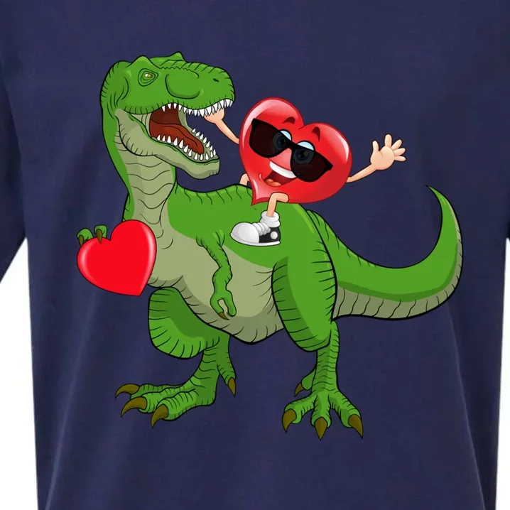 Funny Red Heart Riding T Rex Dinosaur Happy Valentine's Day Cool Gift Sueded Cloud Jersey T-Shirt