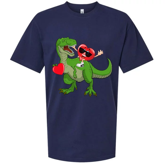 Funny Red Heart Riding T Rex Dinosaur Happy Valentine's Day Cool Gift Sueded Cloud Jersey T-Shirt