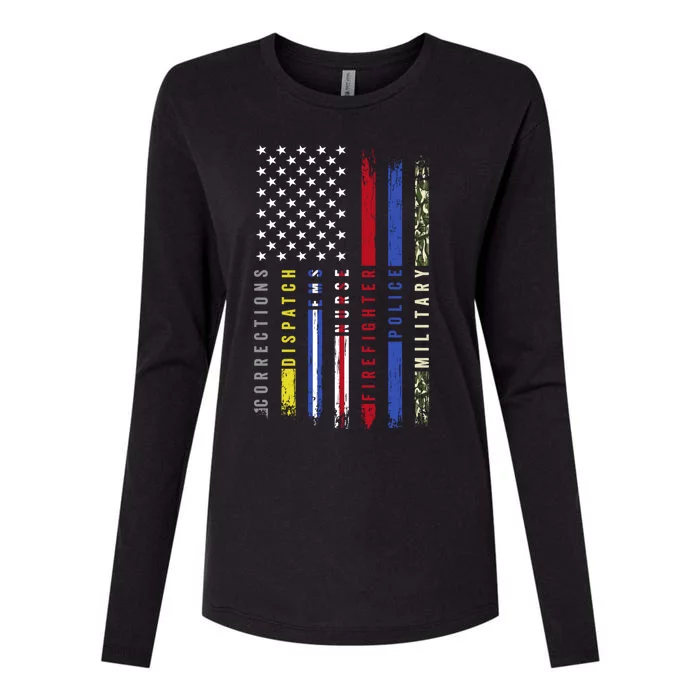 First Responders Hero Flag Nurse Ems Police Fire Military Gift Womens Cotton Relaxed Long Sleeve T-Shirt