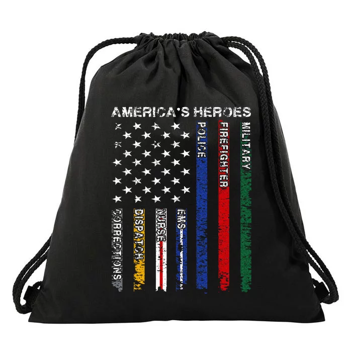 First Responders Hero Flag Nurse EMS Police Fire Military Drawstring Bag