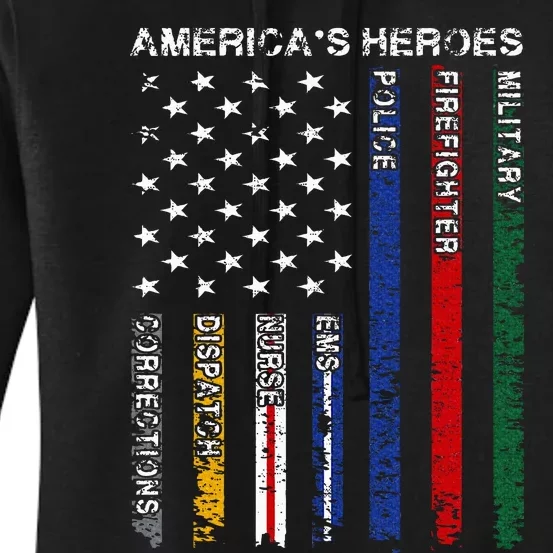 First Responders Hero Flag Nurse EMS Police Fire Military Women's Pullover Hoodie