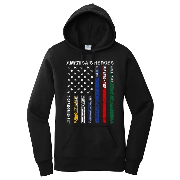 First Responders Hero Flag Nurse EMS Police Fire Military Women's Pullover Hoodie