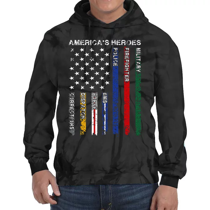 First Responders Hero Flag Nurse EMS Police Fire Military Tie Dye Hoodie