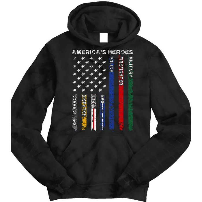 First Responders Hero Flag Nurse EMS Police Fire Military Tie Dye Hoodie