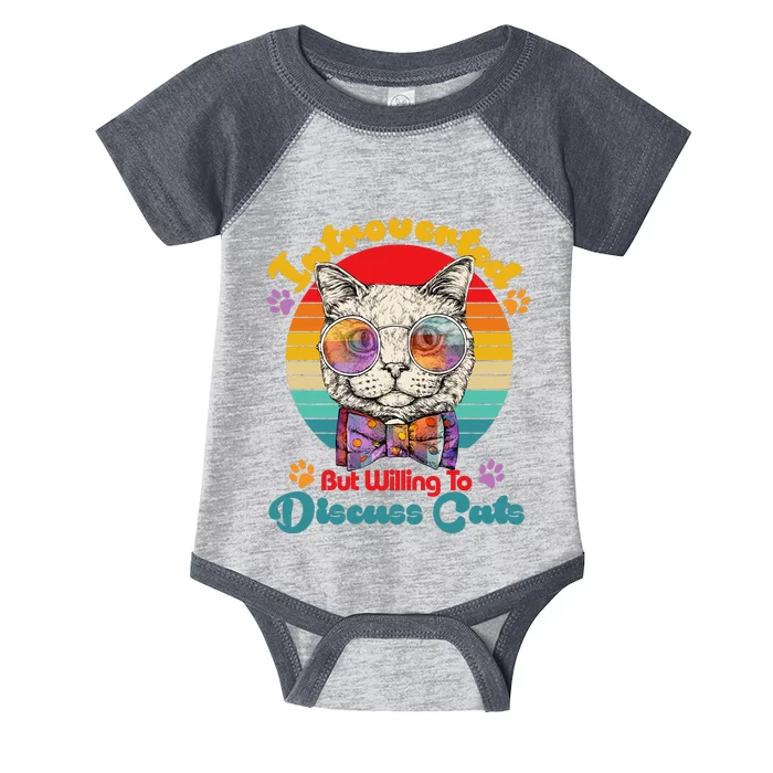 Funny Retro Hippy Hipster Glasses Cat Introverted But Willing To Discuss Cats Infant Baby Jersey Bodysuit