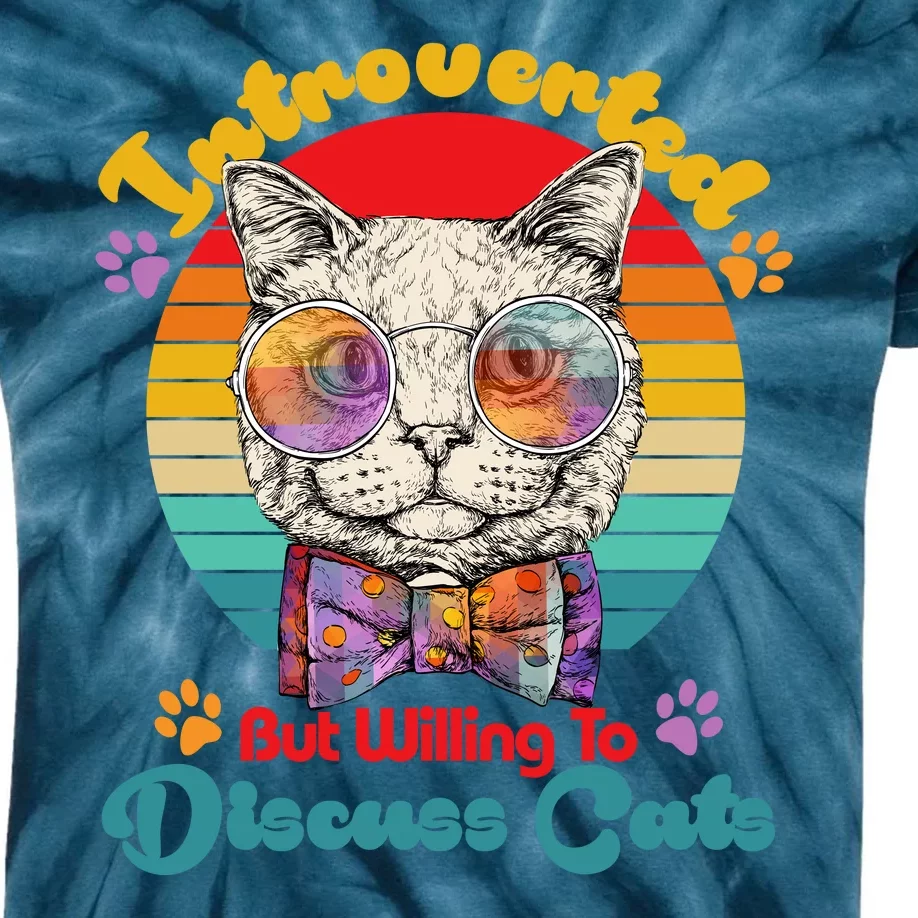 Funny Retro Hippy Hipster Glasses Cat Introverted But Willing To Discuss Cats Kids Tie-Dye T-Shirt