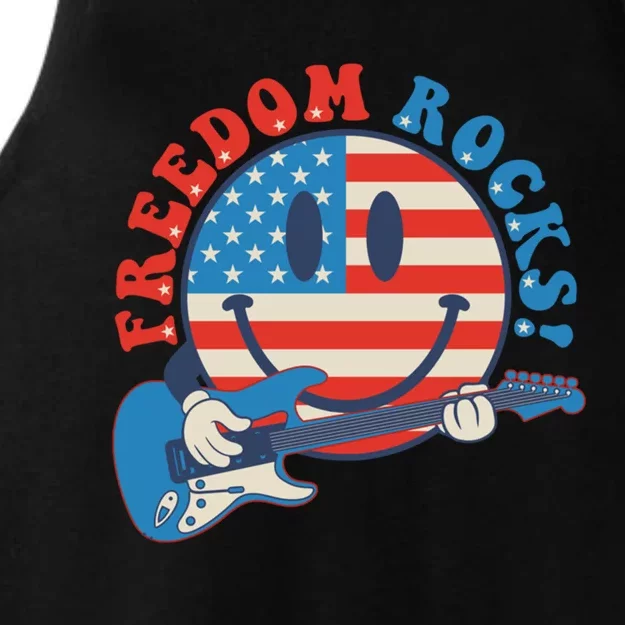 Freedom Rocks Hippie Face Rock Guitar Groovy 4th Of July Gift Ladies Tri-Blend Wicking Tank