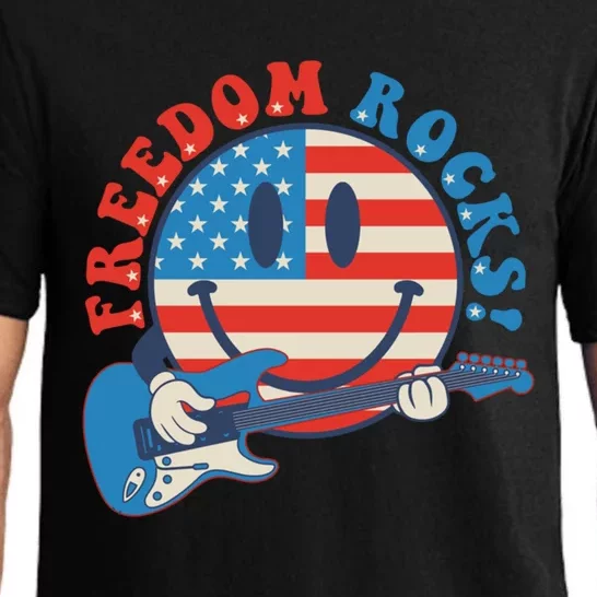 Freedom Rocks Hippie Face Rock Guitar Groovy 4th Of July Gift Pajama Set