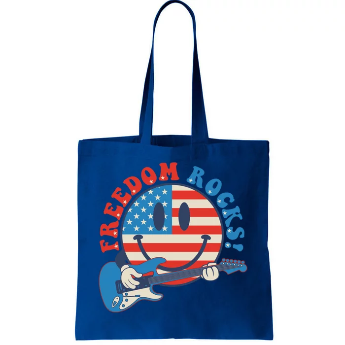 Freedom Rocks Hippie Face Rock Guitar Groovy 4th Of July Gift Tote Bag