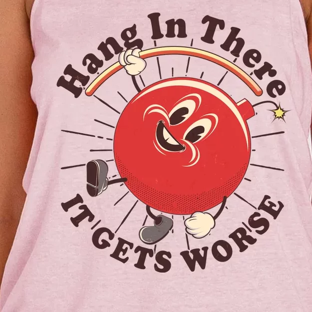 Funny Retro Hang In There It Gets Worse Women's Knotted Racerback Tank