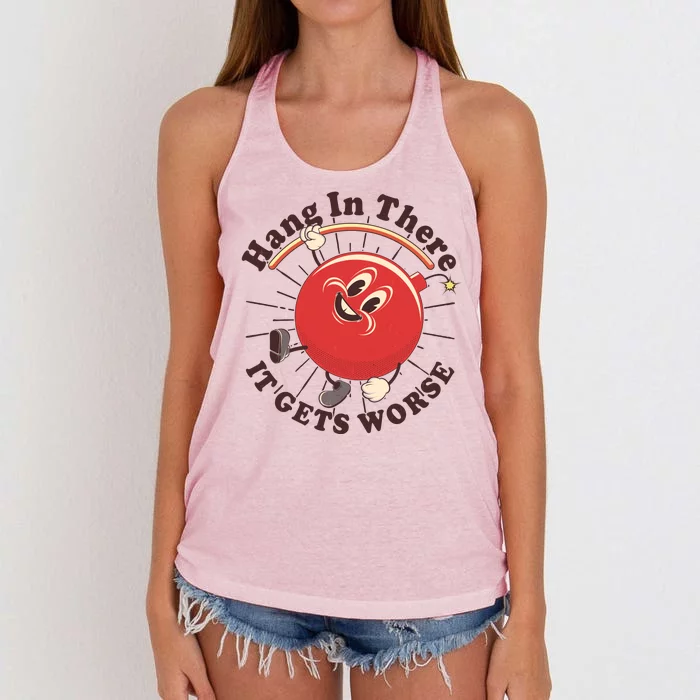 Funny Retro Hang In There It Gets Worse Women's Knotted Racerback Tank