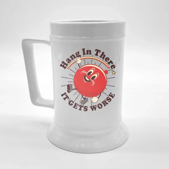 Funny Retro Hang In There It Gets Worse Front & Back Beer Stein